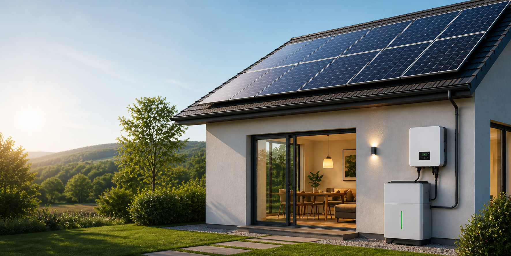 Instalación fotovoltaica con paneles solares y baterías de almacenamiento
